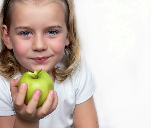 Jabłko, Zielone, Dziewczynka, Uśmiech