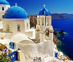 Santorini, Grecja, Cerkiew, Morze