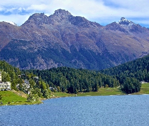 Jezioro, Szwajcaria, Góry, Hotel, St.Moritz