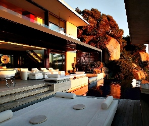 Basen, Słońca, Zachód, Skały, Hotel