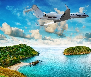 Chmury, Samolot, Ocean, Wyspy
