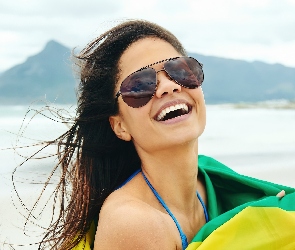 Brazylijka, Uśmiech, Flaga, Okulary, Kobieta