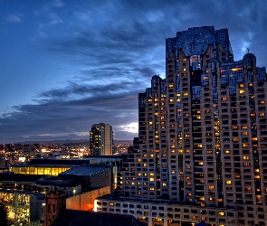 San Francisco, Miasta, Chmury, Panorama, Nocą