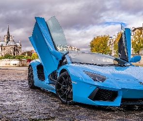 Lamborghini, Panorama, Parking, Paryż, Aventador