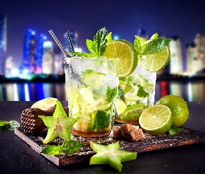 Drinki, Noc, Panorama, Miasta, Mojito