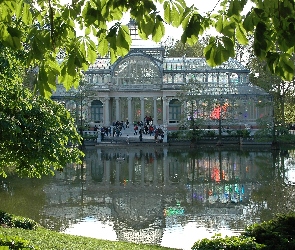 Madryt, Wiosna, Kryształowy, Hiszpania, Staw, Pałac, Park