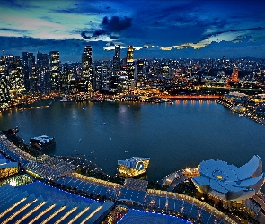 Singapur, Panorama, Nocą