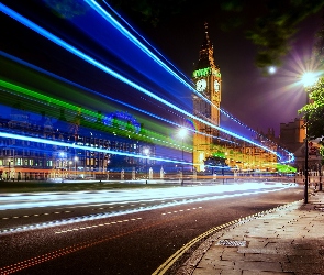 Ulica, Światła, Anglia, Big Ben, Londyn, Prędkość