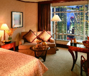 Na Petronas Towers, Widok, Hotel, Kuala Lumpur, Sypialnia, Okno