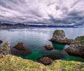 Półwysep Snæfellsnes, Skały, Morze, Góry, Islandia