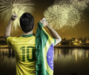 Rzeka, Flaga, Piłkarz, 2014, Świata, Mistrzostwa, Brazylia, Fajerwerki