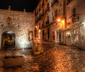 Valencia, Starego, Ibiza, Uliczka, Kamienice, Noc, Kościół, Miasta