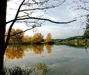 Rzeka, Drzewa, Wiosna, Lasy, Domy, Góry