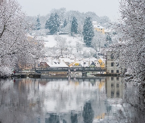 Rzeka, Zima, Praga, Czechy, Wełtawa