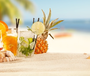 Tropikalna, Lato, Kolorowe, Drinki, Plaża