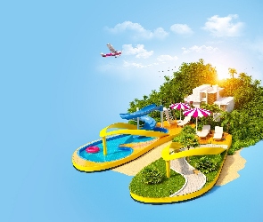 Grafika 3D, Wakacje, Niebo, Wyspa