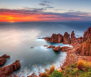 Ocean, Australia, Skały, Zachód Słońca