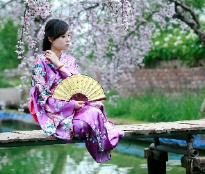 Wachlarz, Kimono, Japonka, Ogród