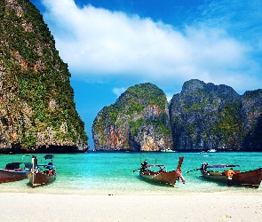 Łodzie, Tajlandia, Skały, Morze