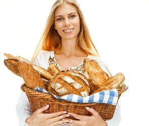 Ukraińska, Pieczywo, Kosz, Kobieta, Uśmiechnięta