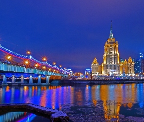 Oświetlony, Most, Rosja, Budowla, Moskwa, Rzeka