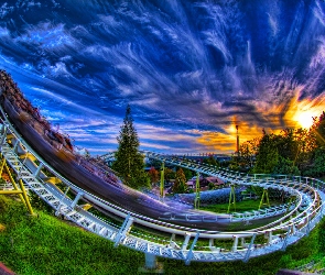 Zachód Słońca, Niebo, Luna Park, Kolejka