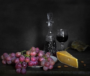 Wino, Kieliszek, Ser, Kompozycja, Winogrona, Karafka