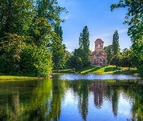 Park, Drzewa, Staw, Zamek, Jezioro