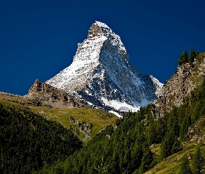 Góry, Alpy, Łąki, Matternhorn, Lasy, Szczyt