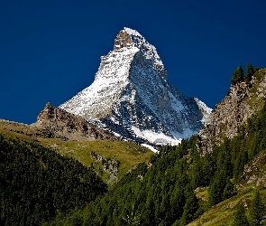 Łąki, Lasy, Alpy, Góry, Szczyt, Matternhorn