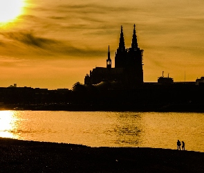 Katedra, Rzeka, Zachód, Słońca