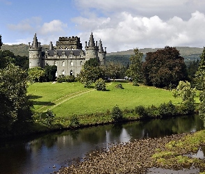Rzeka, Park, Inveraray Castle, Zamek Inveraray, Szkocja, Wielka Brytania