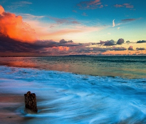 Morze, Zachód Słońca, Chmury