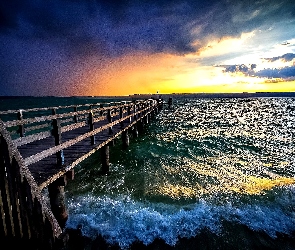 Molo, Słońca, Morze, Zachód