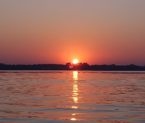 Słońca, Mazury, Jeziorem, Nad, Zachód