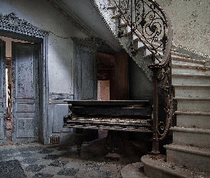 Pianino, Drzwi, Klatka, Zaniedbana, Schodowa, Schody