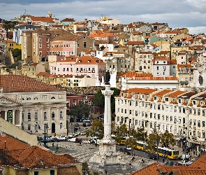 Pomnik, Plac, Fragment, Lizbona, Miasta, Domy