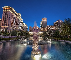 Las Vegas, Zabudowania, Posąg, Hotele, Fontanna, Domy
