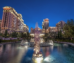 Posąg, Fontanna, Zabudowania, Las Vegas, Domy, Hotele