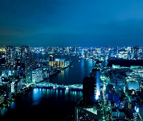 Rzeka, Most, Chmur, Drapacze, Miasta, Nocna, Tokio, Panorama, Sumida