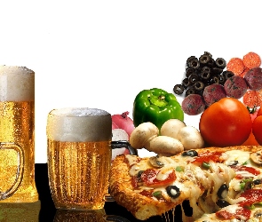 Pizza, Warzywa, Piwo