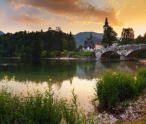 Jezioro, Słowenia, Most, Bohinj