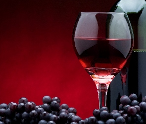 Winogrona, Kieliszek, Butelka, Wino, Czarne