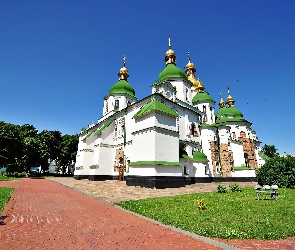 Katedra, Św. Zofii, Ukraina, Aleja, Kijów, Drzewa