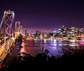 Golden Gate, San Francisco, Most, Chmur, Miasta, Drapacze, Nocą, Panorama