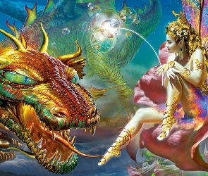 Smok, Motyl, Kobieta, Tęczowy