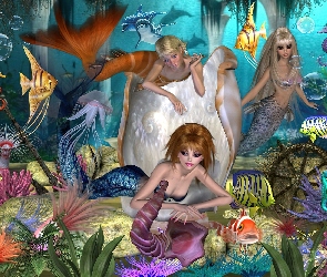 Fantasy, Morskie, Syrenki, Dno