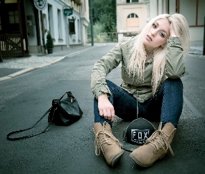 Torebka, Styl, Blondynka, Ulica, Galanteria, Moda