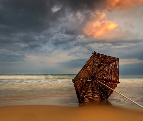 Morze, Słońce, Parasol, Przebijające, Plaża