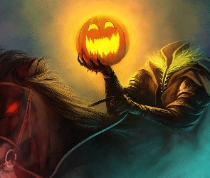 Art, Halloween, Koń, Dynia